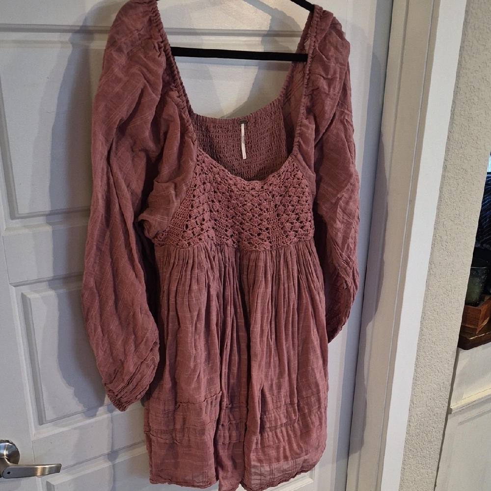 Free People Dusty Rose Crochet Detail Dress - Picture 5 of 12
